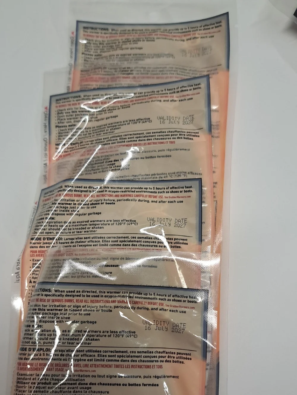 GRABBER WARMERS 8 Pairs Foot Warmers Disposable Insoles - Orange